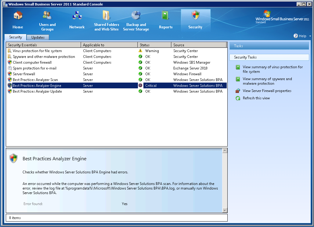 An error occurred while the computer was performing a Windows server Solutions BPA scan. For information about the error, review the log file at %programdata%MicrosoftWindows Server Solutions BPABPA.log or manually run Windows server Solutions BPA