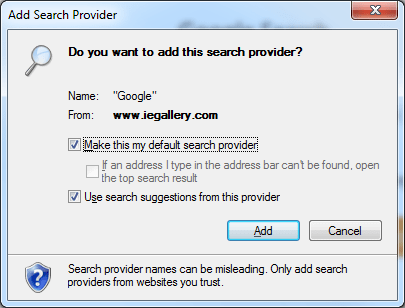 google search provider Internet Explorer